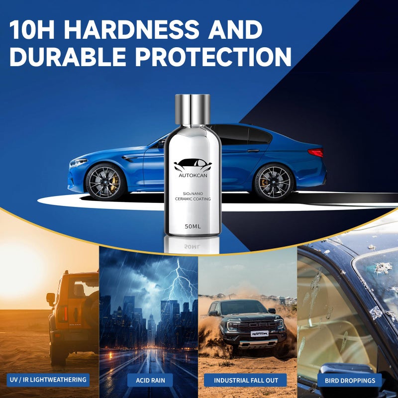Autokcan Nano Ceramic Coating for Cars  10H High Gloss 50ML Anti-Scratch SiO2 Ceramic Coating Super Hydrophobic Mirror Paint Sealant Protection with Gloves - Image 3
